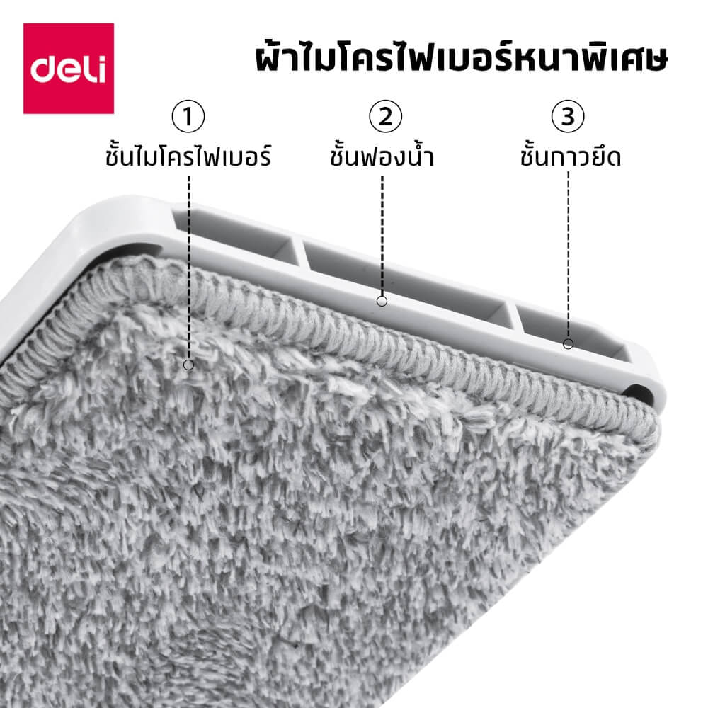 ไม้ม็อบไมโครไฟเบอร์ดันฝุ่น 2IN1 DELI VS1403-GR-01 36 ซม. สีขาว
